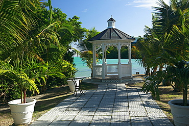 White pavilion on the waterfront, Gazebo at The Veranda Resort, Antigua, West Indies, Caribbean, Central America, America