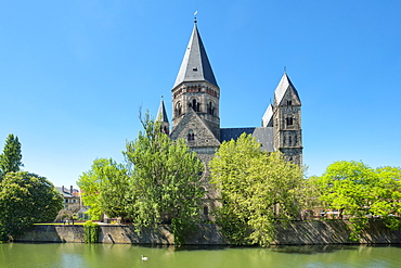 Temple Neuf church with Moselle river, Metz, Lorraine, France, Europe