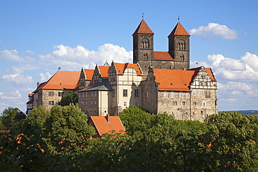 View of castle and church St Servatius in the sunlight, Quedlinburg, Harz mountains, Saxony-Anhalt, Germany, Europe