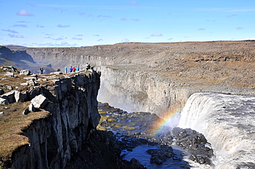 People at the Dettifoss waterfall, North Iceland, Europe