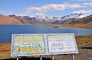 Sign at Kolgrafa fjord on the Snaefellsnes peninsula, North coast, West Iceland, Europe