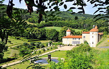 La Batisse castle at the foot of a volcano, Auvergne, France, Europe