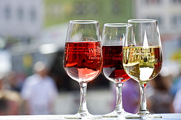 Glasses of wine at the wine festival, July 2012, Freiburg im Breisgau, Black Forest, Baden-Wuerttemberg, Germany, Europe