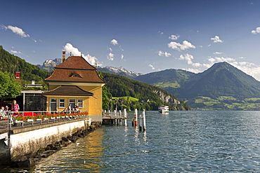 Landing stage in Vitznau, Lake Lucerne, canton Lucerne, Switzerland, Europe