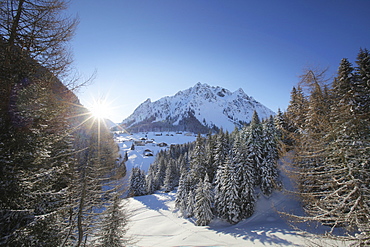 View over Vergalden to Ritzenspitzen, Gargellen, Montafon, Vorarlberg, Austria