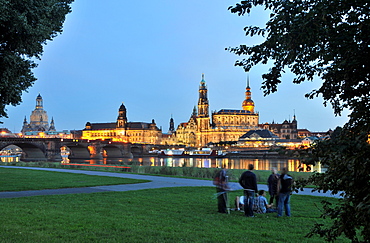 Canaletto view onto the old town in the evening, Dresden, Saxony, Germany, Europe