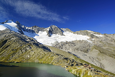 Reichenspitze range with Zittauer alpine hut, Reichenspitze range, Gerlos, Zillertal range, Tyrol, Austria