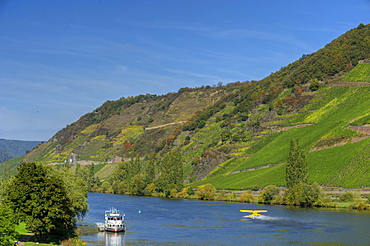 Aeroboat on the Moselle at Trittenheim, Moselle, Rhineland-Palatine, Germany