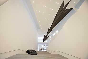 People standing at the design department of the Pinakothek der Moderne behind works of Luigi Colani, Munich, Bavaria, Germany