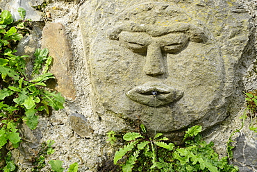 Fountain formed as a human face, Cinque Terre, National Park Cinque Terre, UNESCO World Heritage Site Cinque Terre, Liguria, Italy