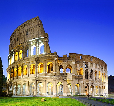 Illuminated Colosseum of Rome at night, UNESCO World Heritage Site Rome, Rome, Latium, Lazio, Italy