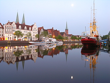 Old Harbour and River Trave, Hanseatic City of Luebeck, Schleswig Holstein, Germany