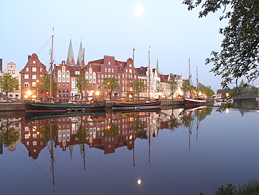 Old Harbour and River Trave, Hanseatic City of Luebeck, Schleswig Holstein, Germany