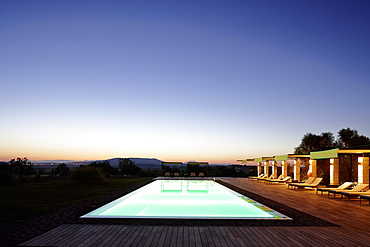 Pool of Sa Franquesa Nova Hotel at night, Hotel Rural, country hotel between Villafranca de Bonany and Manacor, Mallorca, Balearic Islands, Spain