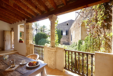 Roofed loggia of apartment Garnacha, Finca Raims, rebuilt vineyard and country hotel, Algaida, Mallorca, Balearic Islands, Spain