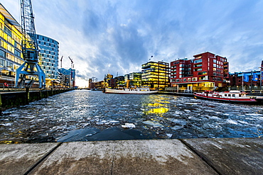 Twilight at Magellan-Terrace in Hafencity, Hamburg, Germany