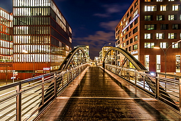 Twilight in the Speicherstadt at Sandtorkai, Hafencity, Hamburg, Germany