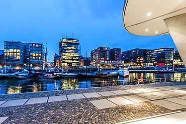 Twilight at Magellan-Terrace in Hafencity, Hamburg, Germany