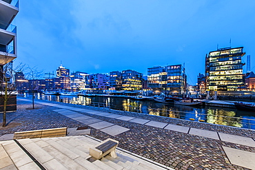 Twilight at Magellan-Terrace in Hafencity, Hamburg, Germany