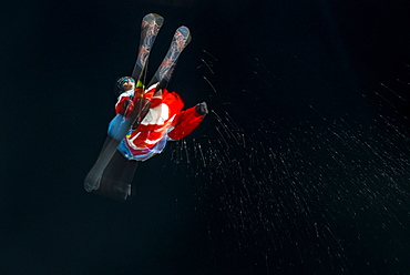 Freestyle skier in action, Whitestyle open, freestyle competition, Muerren, canton of Bern, Switzerland