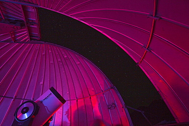 Telescope in the Mamalluca Observatory and stars in clear night sky, near Coquimbo, Coquimbo, Chile