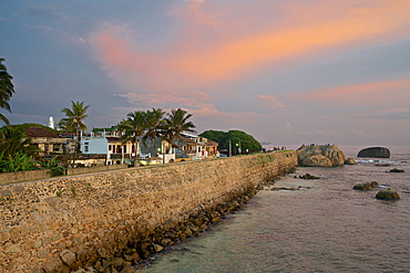 Walls of Galle Fort after sunset, UNESCO world heritage, Galle, Southwest coast, Sri Lanka, South Asia