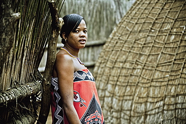 Young woman of the Swazi tribe in a traditional Swazi village, Swaziland, Africa