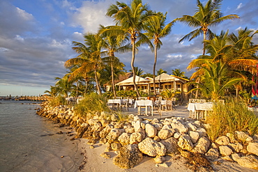 Restaurant DINING ROOM at sunset, Little Palm Island Resort, Florida Keys, USA