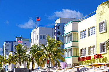 Impression on Ocean Drive with Art Deco architecture, South Beach, Miami, Florida, USA