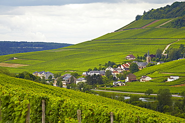 View from near Nittel across the river Mosel at Ahn, Germany, Luxembourg, Europe