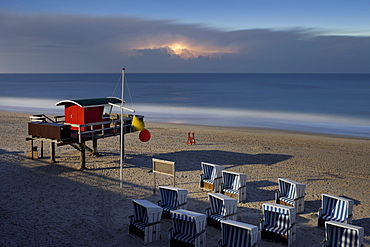 Beach chairs in the moonlight, Kampen, Sylt, Schleswig-Holstein, Germany