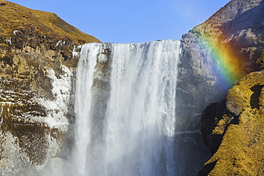 Skogafoss waterfall with rainbow, Skogar, East Iceland, Iceland