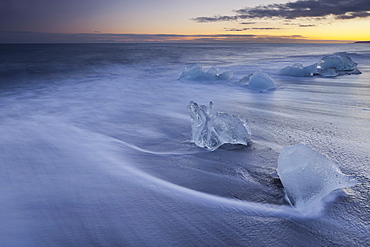 Icebergs on the beach in the glacial lake, Jokulsarlon, East Iceland, Iceland