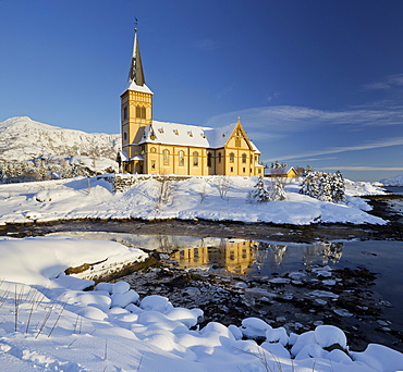 Church in Vagan, Ausvagoya, Lofoten, Nordland, Norway