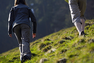 Women hiking near Oberstaufen, Allgaeu, Bayern, Germany, Europe