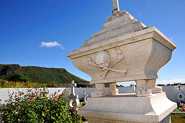 Grave of a pirate in Mosteiros, Southwest coast, Island of Flores, Azores, Portugal