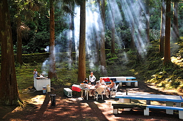 Picknick at lake das Patas in the highlands, Island of Terceira, Azores, Portugal