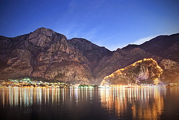 View of the old town and fortification of Kotor at night, Adriatic coastline, Montenegro, Western Balkan, Europe, UNESCO