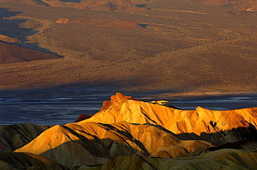 Zabriskie Point in the sunlight, Death Valley, California, North America, America