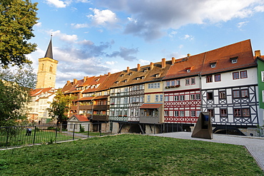 Kraemerbruecke with half-timbered buildings, Erfurt, Thuringia, Germany