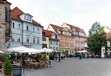 Restaurants on Wenigemarkt square, Erfurt, Thuringia, Germany