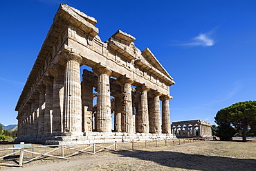 Poseidon Temple, Neptune Temple, Hera Temple in the background, historic town of Paestum in the Gulf of Salerno, Capaccio, Campania, Italy, Europe