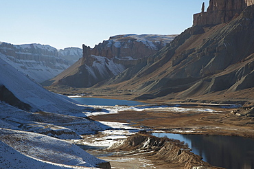 Water cascading down the travertine walls of Band-i-Haibat (Dam of Awe), Band-i-Amir, Bamian Province, Afghanistan