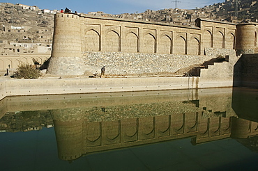 Northern garden walls and upper swimming pool at Bagh-i-Babur Shah (Babur's Garden) - Kabul,, Afghanistan