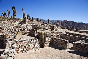 Pircas (stone fences) for llamas at the Pre-Columbian fortification of PucarâˆšÂ° de Tilcara, Jujuy, Argentina