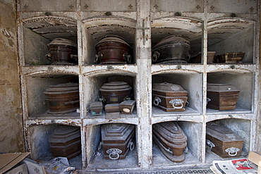 Coffins in abandoned niches at the Cementerio de la Recoleta, Buenos Aires, Capital Federal, Argentina