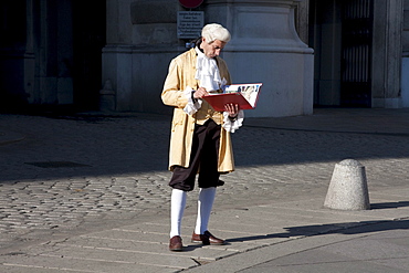 Man in period costume selling theatre tickets, Vienna (Wien), Austria