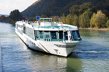 Amadeus Symphony Cruise boat on the Danube River near Jochenstein, Upper Austria, Austria