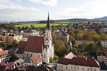 Panoramic view from the terrace of Stift Melk Benedictine Monastery, Lower Austria, Austria