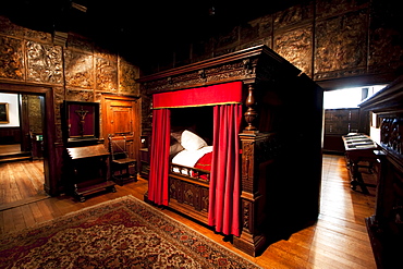 Carved oak four-poster bed in the bedroom of the Plantin-Moretus House-Workshops-Museum, Antwerp, Belgium